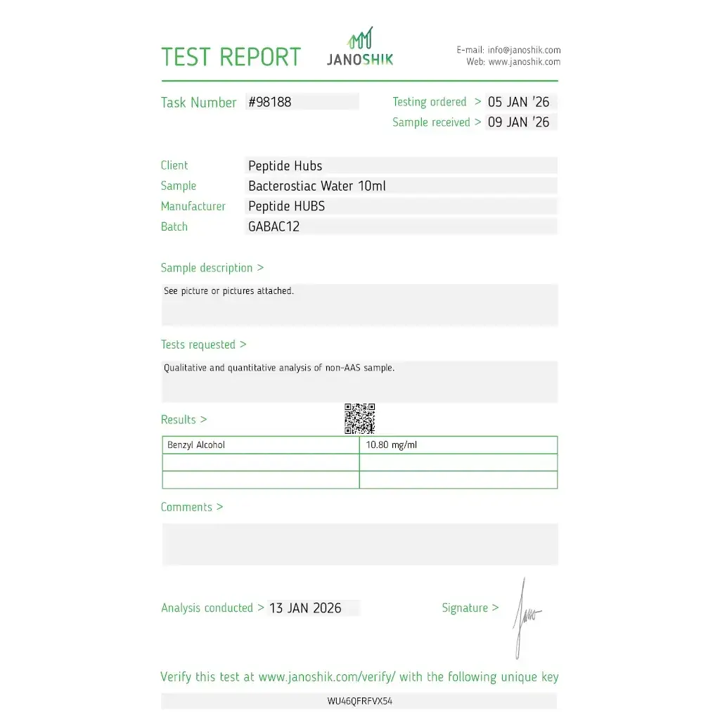 bacteriostatic water result of laboratory test
