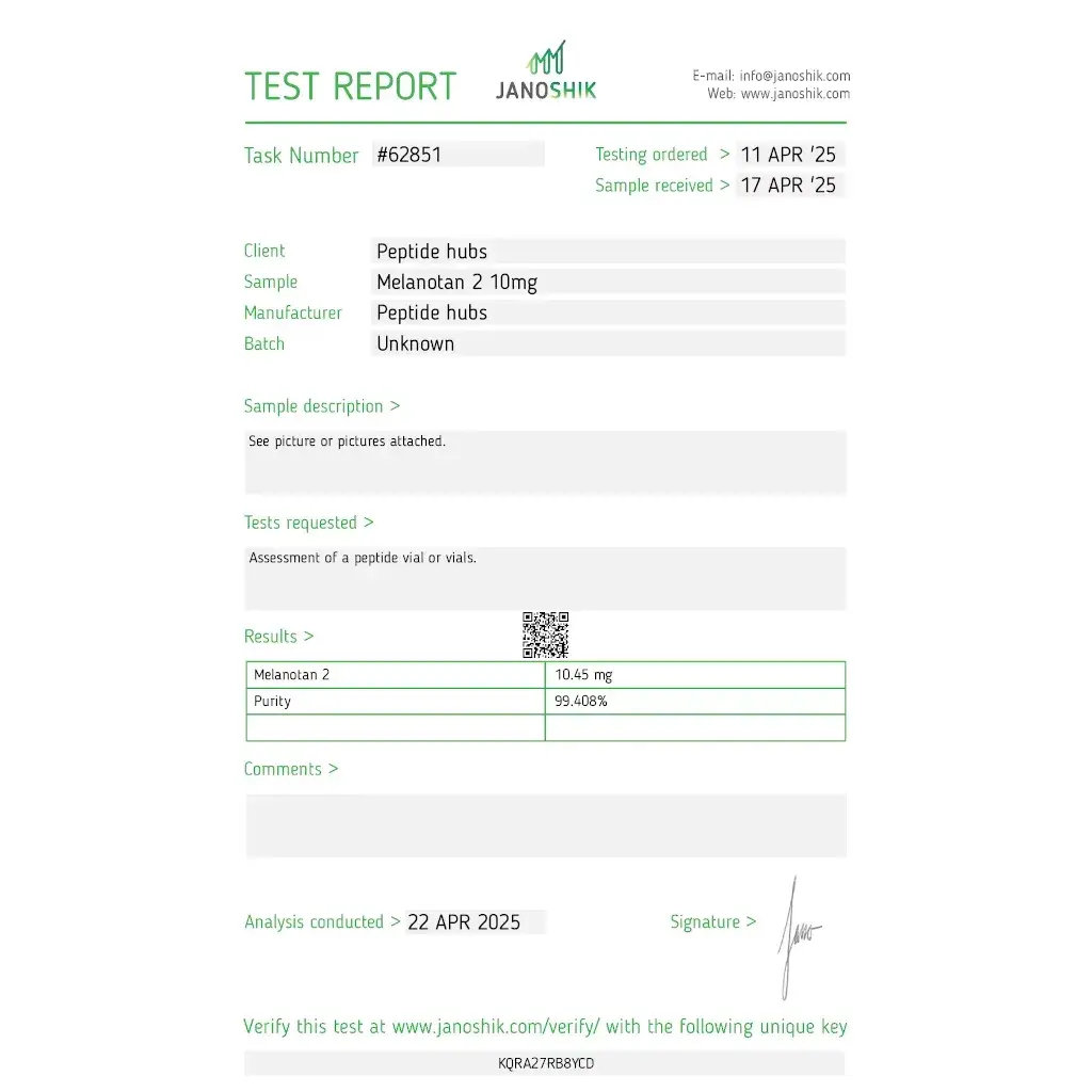 melanotan result of laboratory test